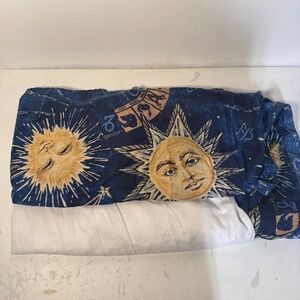 Vintage 90s Celestial Sun Moon Platform Bed Skirt Sheet Astrology Horoscope